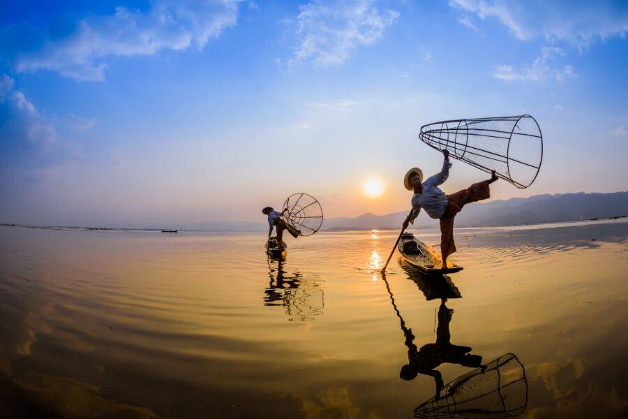 Myanmar Inle Lake traditionele vissers